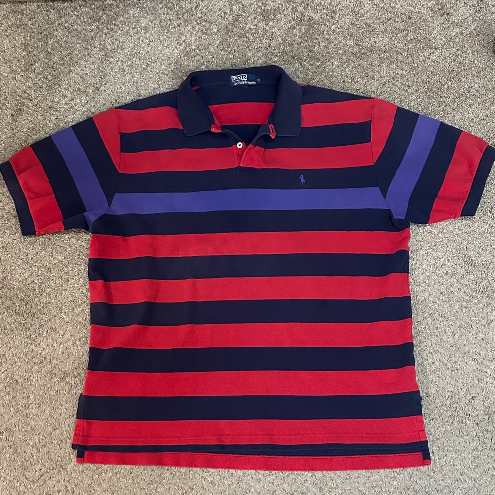 Polo Ralph Lauren Striped Polo Shirt XL Red Navy Cotton Classic Preppy